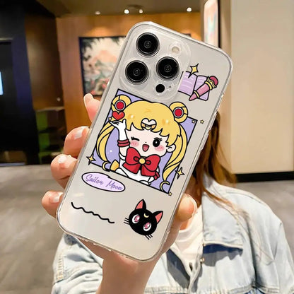1pc Cute S-Sailor-Moon Phone Case For IPhone 17 16 15 14 13 12 11 Pro Max Air Soft Cover Transparent Silicone Soft Case