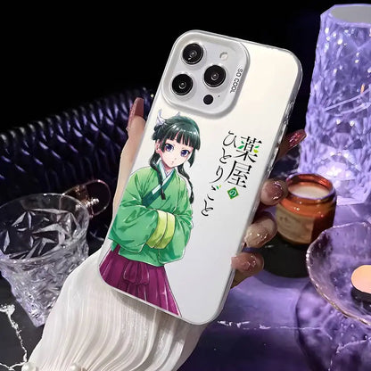 Anime the Apothecary Diaries Phone Case For iPhone 16 15 14 13 12 11 Pro Max White Purple Matte Laser Metallic Aurora Funda