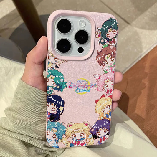 Anime S-Sailors M-Moons Lichee leather pattern Phone Case For iPhone 17 16e 16 15 14 13 12 11 Air Pro Max Plus X XR XSMax