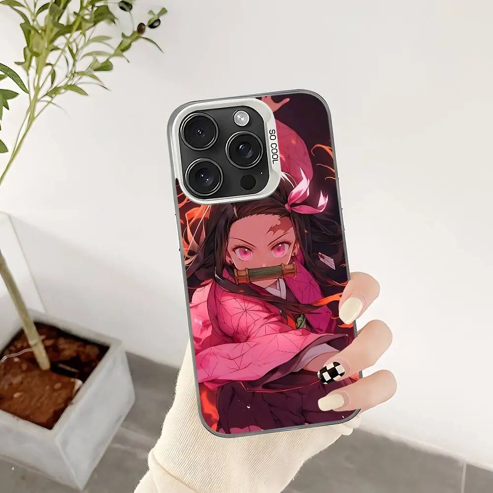 Demon Slayer Nezuko Kamado Cartoon Phone Case For IPhone 17 16 15 14 13 12 11 Pro Max Plus Color Shockproof Back Silver Cover