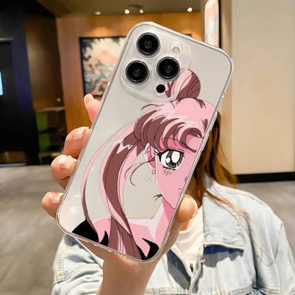 1pc Cute S-Sailor-Moon Phone Case For IPhone 17 16 15 14 13 12 11 Pro Max Air Soft Cover Transparent Silicone Soft Case