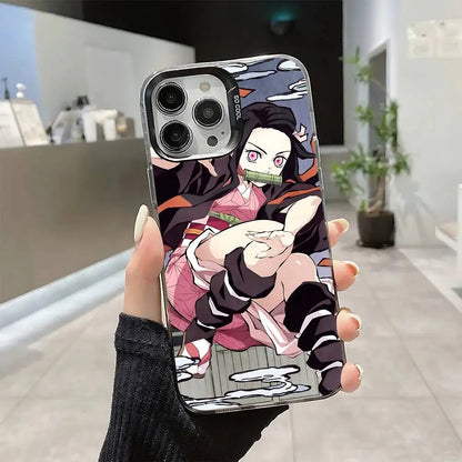 Demon Slayer Nezuko Kamado Cartoon Phone Case For IPhone 17 16 15 14 13 12 11 Pro Max Plus Color Shockproof Back Silver Cover