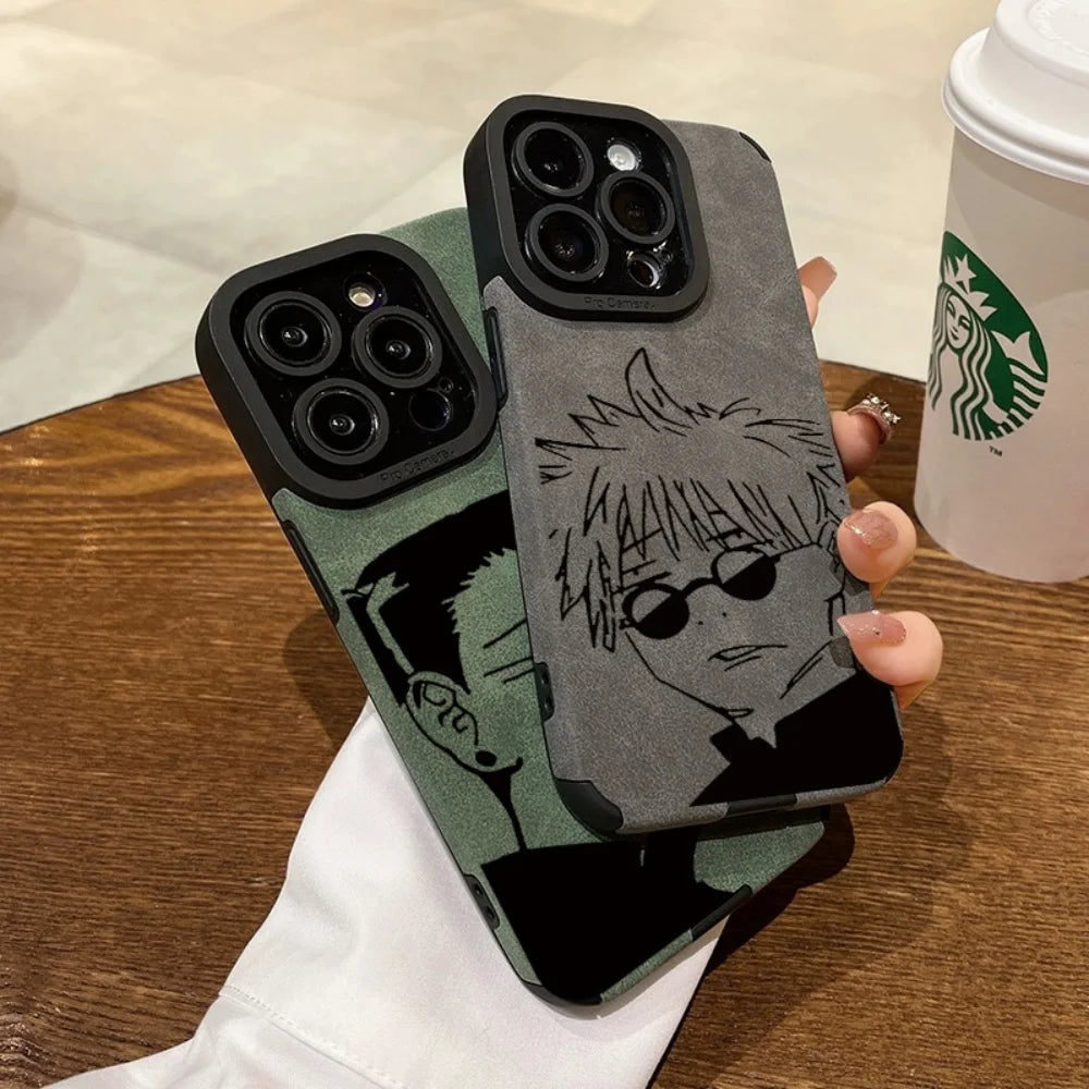 Luxury Gojo Satoru Geto Suguru lovely Suede Leather Silicone Case protection for iPhone 17 16 15 13 12 11 14 Pro Max XS XR Coque