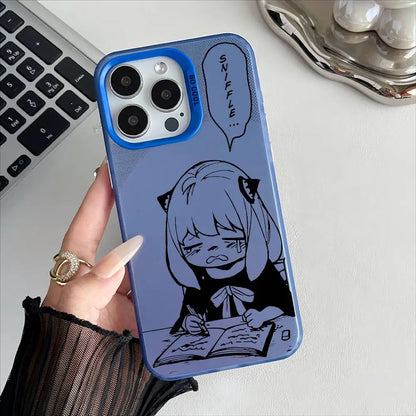 Spy Family Anya Phone Case For IPhone 16 15 14 13 12 17 Pro Max Metal Silver Button Electroplated Mobile Device
