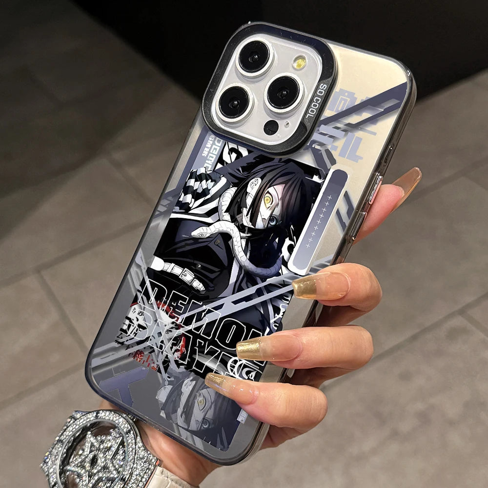 Demon Slayer Iguros Obanaies Phone Case for iPhone 17 Air 16 16e 15 14 Plus 13 12 11 Pro Max X Xs XR 8 Silver Hard Cover