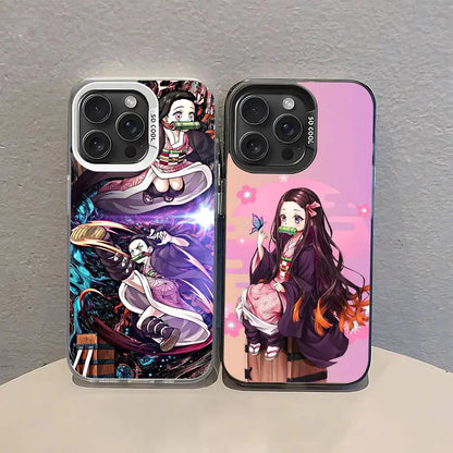 Demon Slayer Nezuko Kamado Cartoon Phone Case For IPhone 17 16 15 14 13 12 11 Pro Max Plus Color Shockproof Back Silver Cover