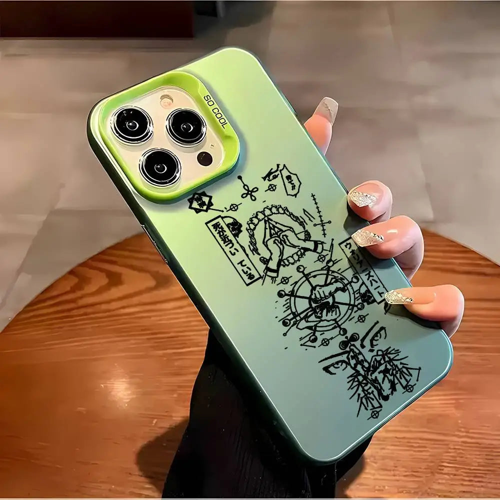 Anime J-Jujutsu Kaisen Phone Case For iPhone 16 15 14 13 12 11 Plus Pro Max multicolor Aurora laser Shockproof Funda Cover