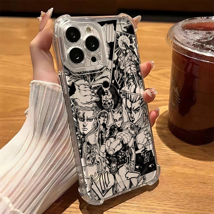 Black Anime JoJo's Bizarre Adventure Phone Case For iPhone 16 15 14 13 12 Mini Pro Max X XR XSMax 7 8 Plus Anti Fall Transparent