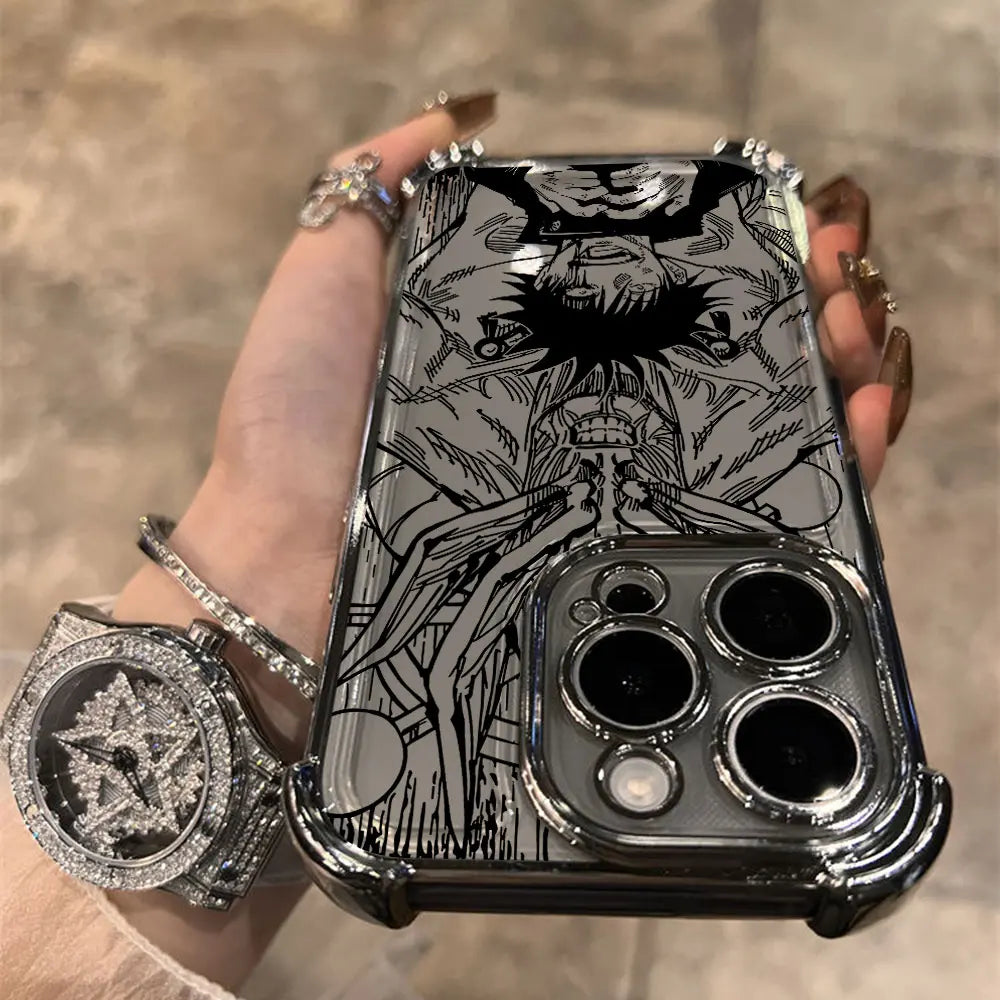 Hot Anime Jujutsu Kaisen Gojo Plating Phone Case For iPhone 16e 15 14 13 12 11 Pro Max X XR XSMax 7 8 6 Plus Anti-Fall Airabag
