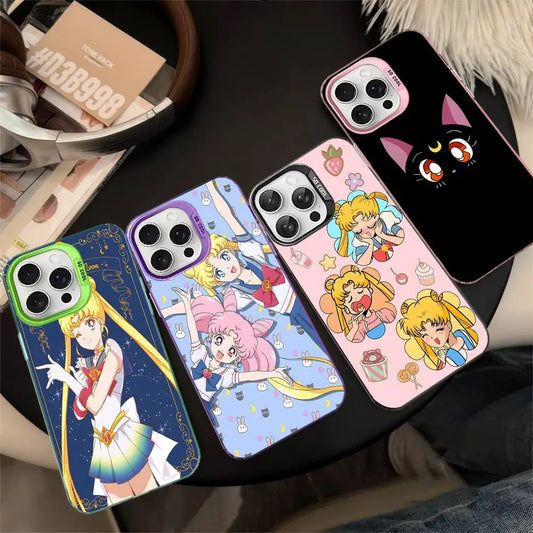 Anime S-Sailor M-Moon Phone Case For iPhone 17 16 15 14 13 12 11 Pro Max Color Black Matte Cover