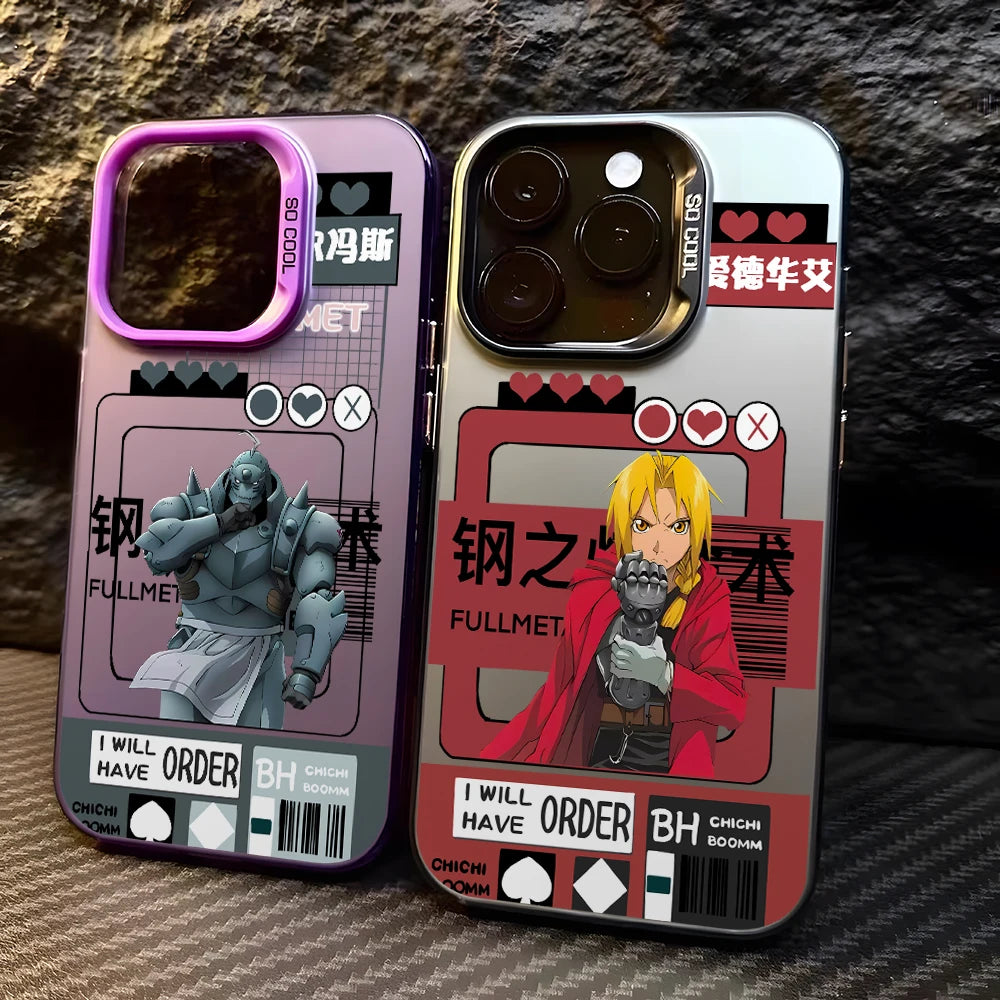 Anime Fullmetals Alchemists Phone Case for iPhone 17 Air 16 16e 15 14 Plus 13 12 11 Pro Max X Xs XR 8 Colorful Silver Hard Cover