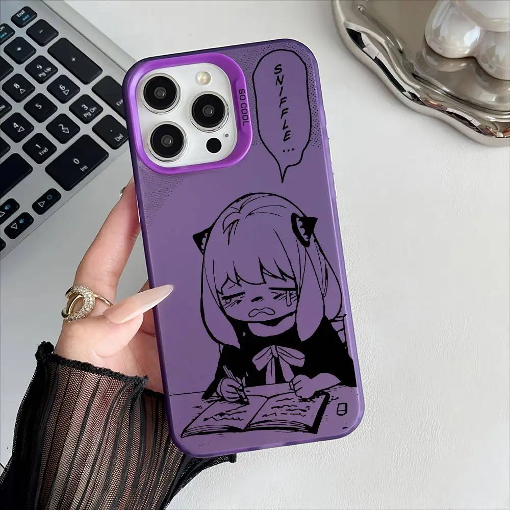 Spy Family Anya Phone Case For IPhone 16 15 14 13 12 17 Pro Max Metal Silver Button Electroplated Mobile Device