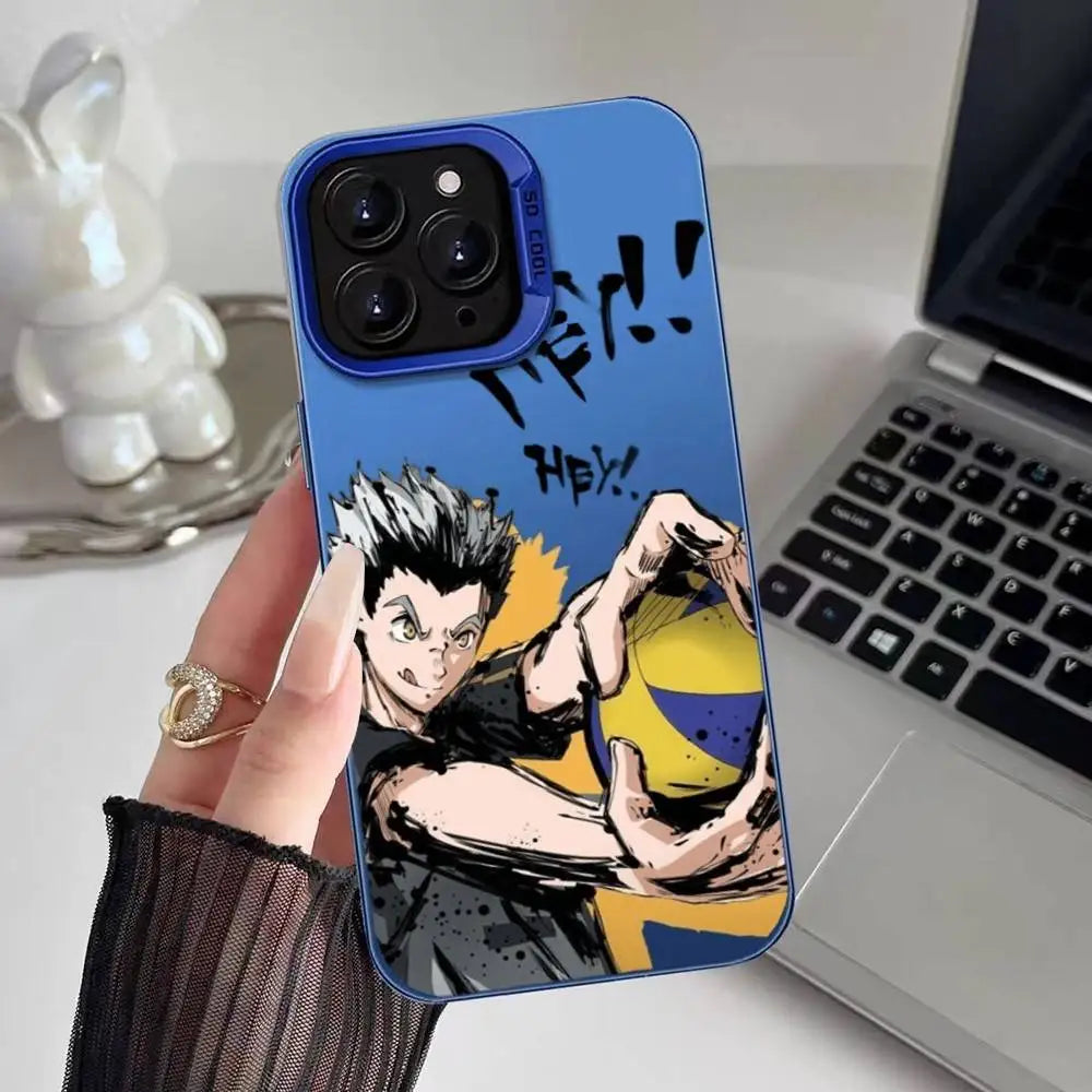Anime H-HaiKyuu Phone Case For iPhone 16 15 14 13 12 11 Plus Pro Max multicolor Aurora laser Shockproof Funda Cover