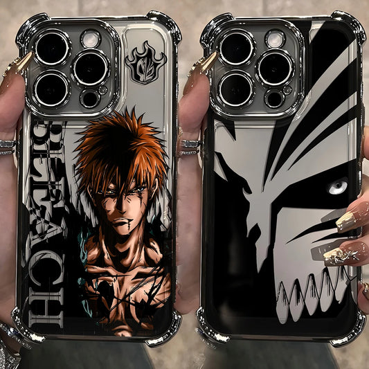 New HotAnime Cool BLEACH Plating Case For iPhone 16 15 14 13 12 11 Pro Max X XR XSMax 7 8 6 Plus Anti-Fall Airabag Back Cover