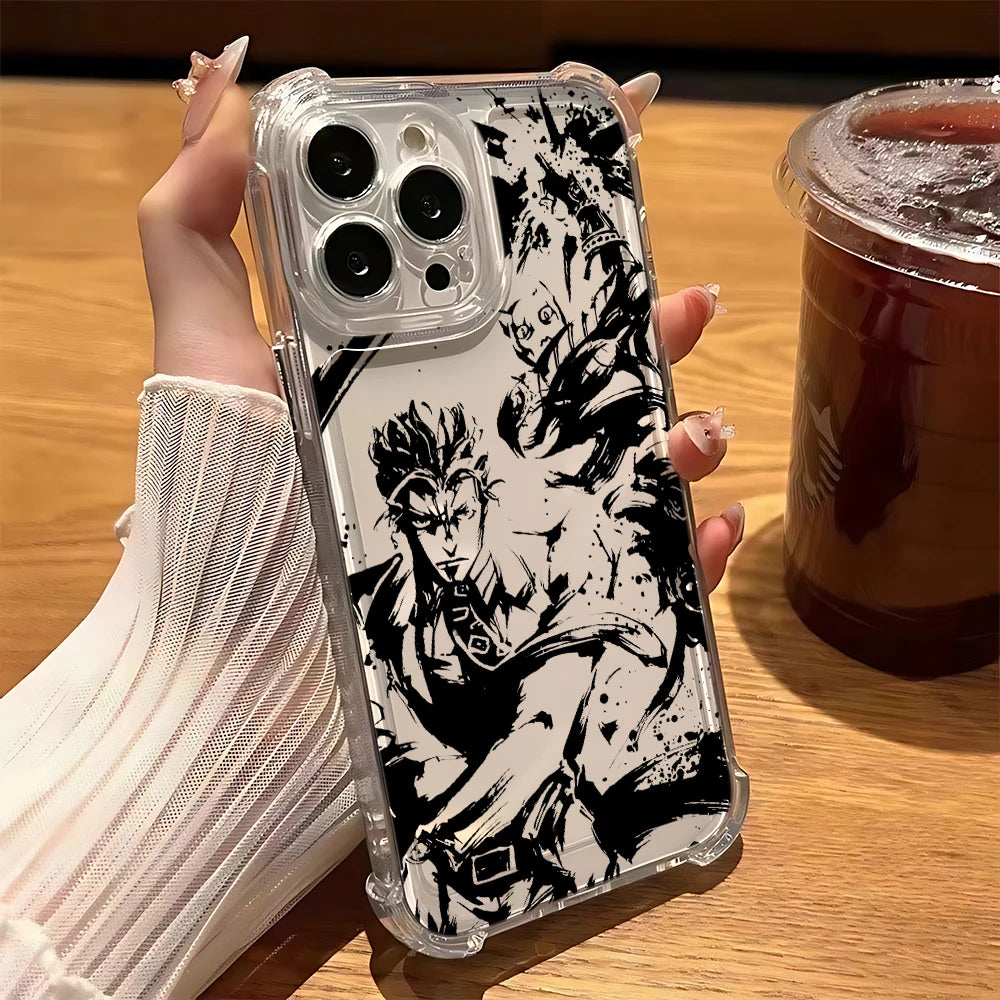 Black Anime JoJo's Bizarre Adventure Phone Case For iPhone 16 15 14 13 12 Mini Pro Max X XR XSMax 7 8 Plus Anti Fall Transparent