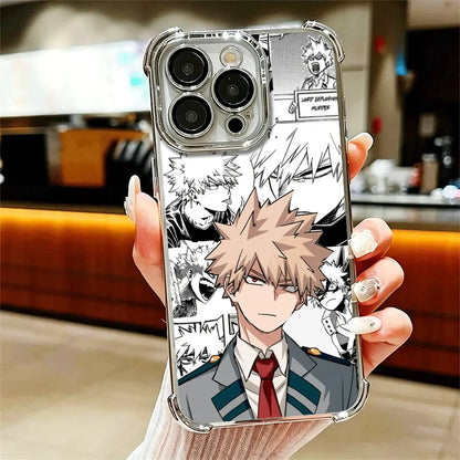 MHA My Hero Bakugou Katsuki Plating Phone Case For iPhone 16 17 Pro Max Air 17E 16E 14 15 Plus 12 13 11 Anti-Fall Protection Cov