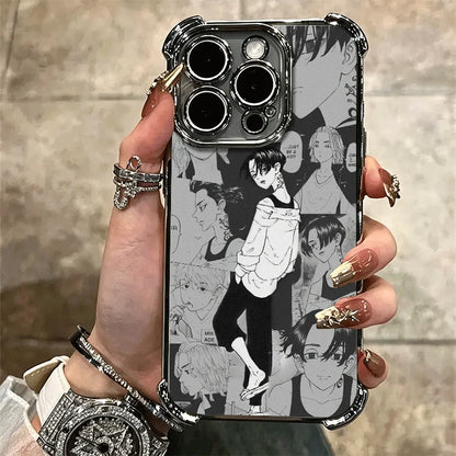 Tokyo Revengers Anime Plating Phone Case For iPhone 16 17 Pro Max Air 17E 16E 14 15 Plus 12 13 11 Anti-Fall Protection Cover