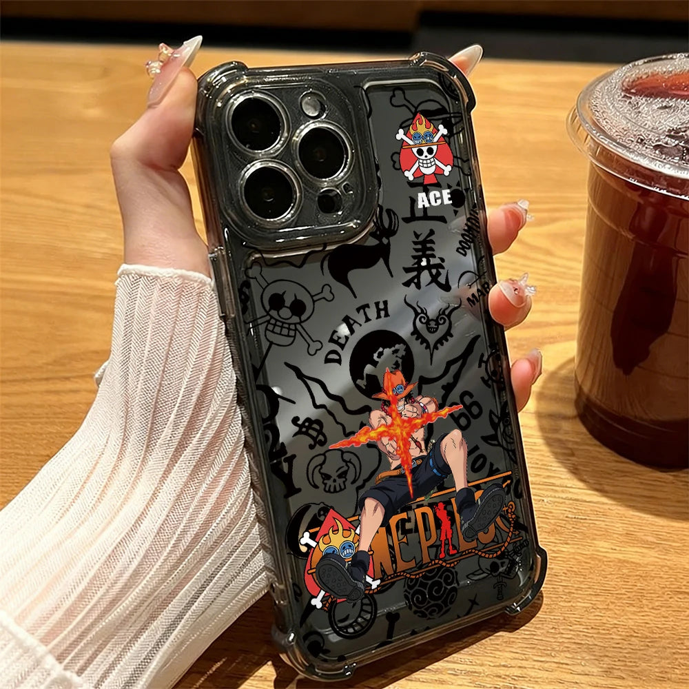 One Pieces Aces Zoros Phone Case for iPhone 17 Air 16 16e 15 14 Plus 13 12 11 Pro Max X Xs XR 8 Black Clear Anti Drop Cover
