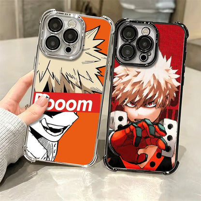MHA My Hero Bakugou Katsuki Plating Phone Case For iPhone 16 17 Pro Max Air 17E 16E 14 15 Plus 12 13 11 Anti-Fall Protection Cov