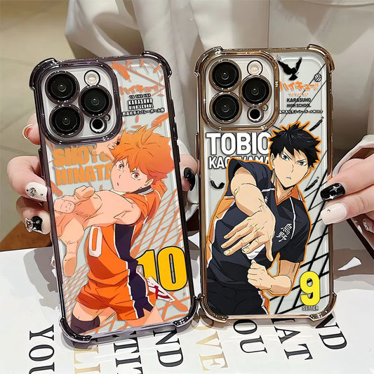 Anime Haikyuu Shoyo Hinata Plating Case For iPhone 16 15 14 13 12 11 Pro Max X XR XSMax 7 8 Plus Anti-Fall Airabag Back Cover