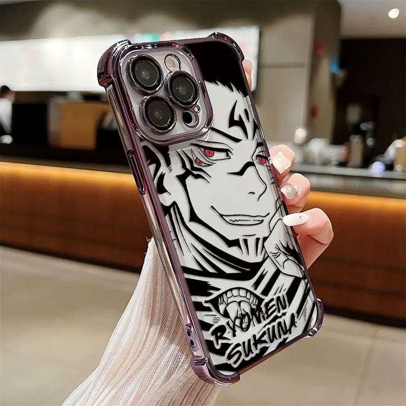 Anime Jujutsu Kaisen Gojo Plating Case For iPhone 16 15 14 13 12 11 Pro Max X XR XSMax 7 8 Plus Anti-Fall Airabag Back Cover