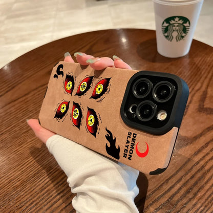 Luxury Kokushibo demon Eye Suede Leather Silicone Case protection for iPhone 17 16 15 13 12 11 14 Pro Max XS XR 7 8 Plus X Coque