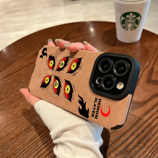 Luxury Kokushibo demon Eye Suede Leather Silicone Case protection for iPhone 17 16 15 13 12 11 14 Pro Max XS XR 7 8 Plus X Coque