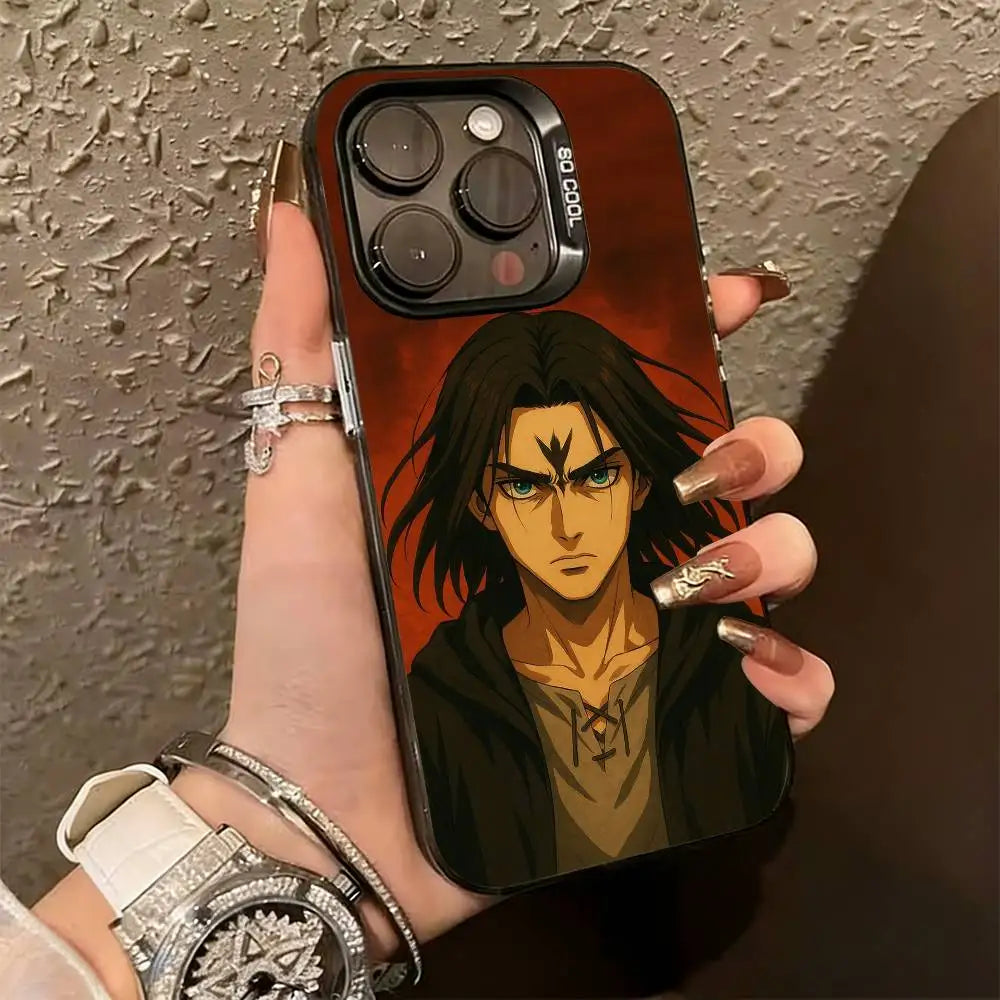 Attack on Titan E-Eren y-Yeager Phone Case For iPhone 17,16,15,14,13,12,11Plus,Pro Max,XS,Colorful Silver Phone case Funda Cover