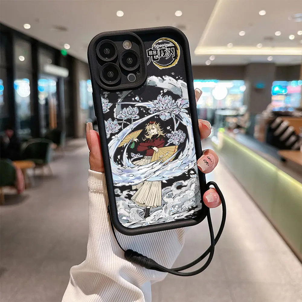Kamado Nezuko Demons Slayer Phone Case for IPhone 15 14 13 12 11 Pro Max Mini XR XS X 7 8 Plus Soft TPU Cover With Hand Strap