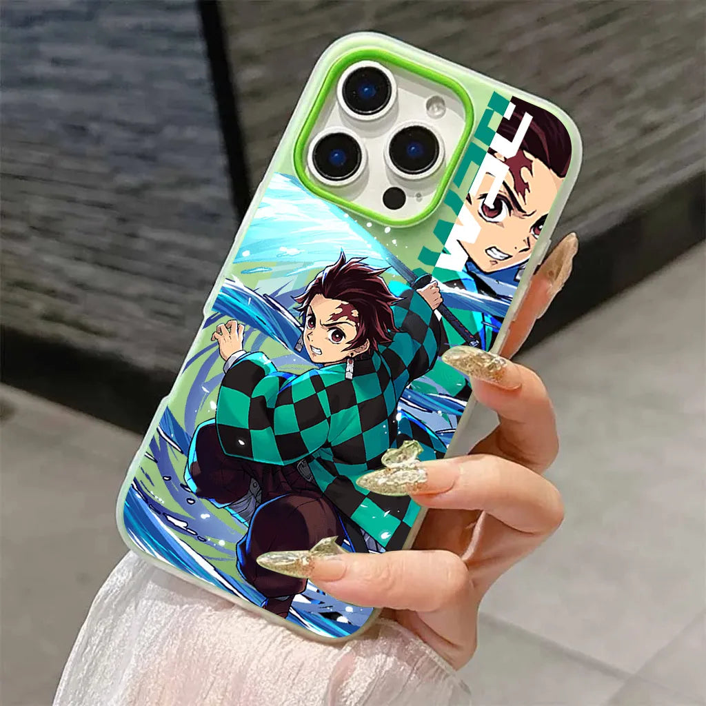 Japan Anime Demon Slayer Silicone Matte Candy Color 2 in 1 Phone Case for iPhone 17 Air 16e 16 15 14 13 Plus 12 11 Pro X XR Max
