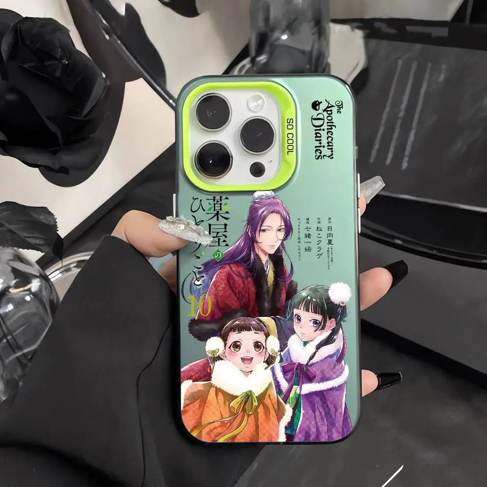 Anime Apothecary Diaries Phone Case For iPhone 16 15 14 13 12 11 Pro Max Pink Green Matte Laser Metallic Aurora Funda