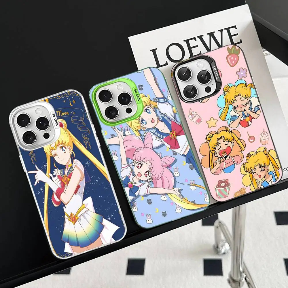 Anime S-Sailor M-Moon Phone Case For iPhone 17 16 15 14 13 12 11 Pro Max Color Black Matte Cover