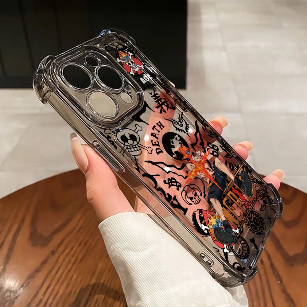 One Pieces Aces Zoros Phone Case for iPhone 17 Air 16 16e 15 14 Plus 13 12 11 Pro Max X Xs XR 8 Black Clear Anti Drop Cover