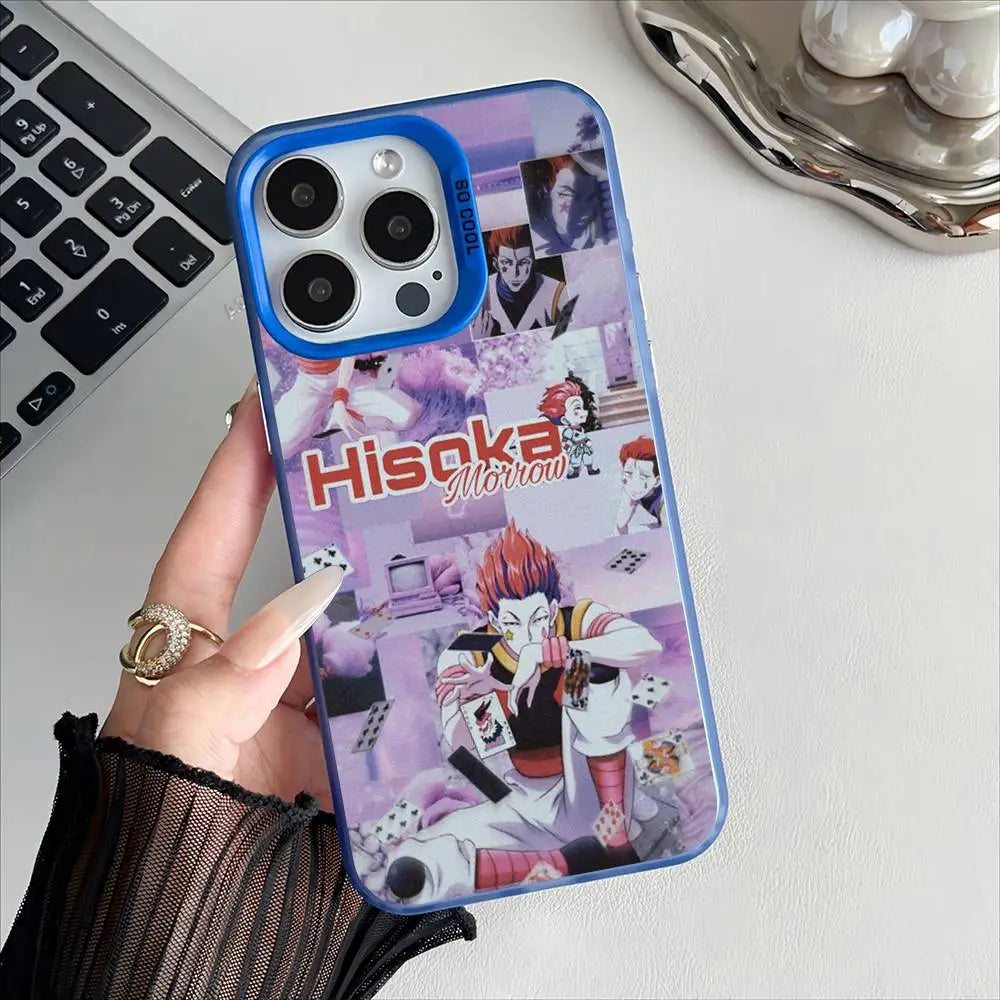 H-Hisoka H-Hunter X Hunter Phone Case For IPhone 17 16 15 14 13 12 Pro Max Plus Multicolor Matte Silver-Plated Protective Case
