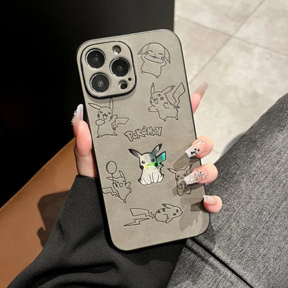 Japan Anime P-Pokemon P-Pikachus Phone Cover for iPhone 12 13 14 15 16 17 Pro Max Plus 11 16plus Air Laser Emboss Leather Case