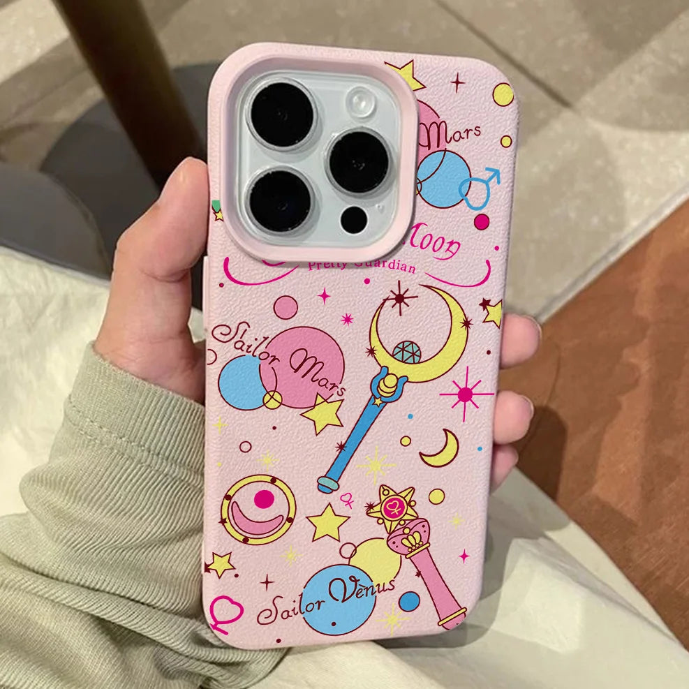 Anime S-Sailors M-Moons Lichee leather pattern Phone Case For Samsung S26 S25 S24 S23 S22 S21 S20 S10 Plus FE Ultra 4G 5G