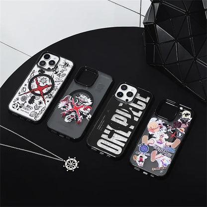 Anime Comics One Piece Case For iPhone 16 15 14 13 12 11 Pro Max Plus Cartoon Luffy Matte For Magsafe Wireless Charge Cover