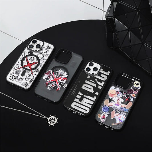 Anime Comics One Piece Case For iPhone 16 15 14 13 12 11 Pro Max Plus Cartoon Luffy Matte For Magsafe Wireless Charge Cover