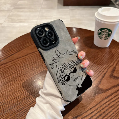Luxury Gojo Satoru Geto Suguru lovely Suede Leather Silicone Case protection for iPhone 17 16 15 13 12 11 14 Pro Max XS XR Coque