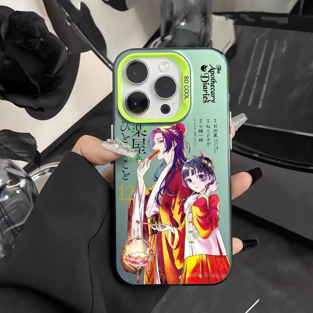 Anime Apothecary Diaries Phone Case For iPhone 16 15 14 13 12 11 Pro Max Pink Green Matte Laser Metallic Aurora Funda