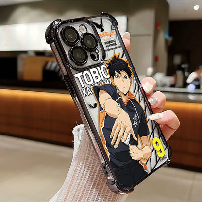 Anime Haikyuu Shoyo Hinata Plating Case For iPhone 16 15 14 13 12 11 Pro Max X XR XSMax 7 8 Plus Anti-Fall Airabag Back Cover