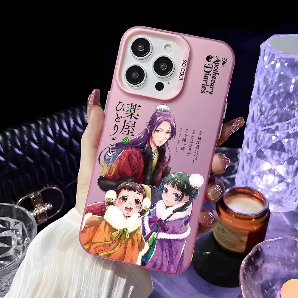 Anime Apothecary Diaries Phone Case For iPhone 16 15 14 13 12 11 Pro Max Pink Green Matte Laser Metallic Aurora Funda