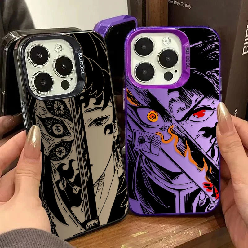 Demon Slayer Flame Plating Case for iPhone 15 16E 16 11 14 13 12 Pro Max XS X XR Plus 8 7 SE 2020 Shockproof Matte Hard Cover