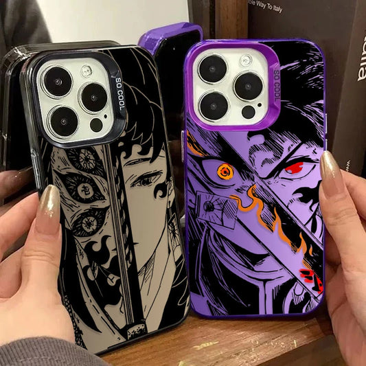 Demon Slayer Flame Plating Case for iPhone 15 16E 16 11 14 13 12 Pro Max XS X XR Plus 8 7 SE 2020 Shockproof Matte Hard Cover