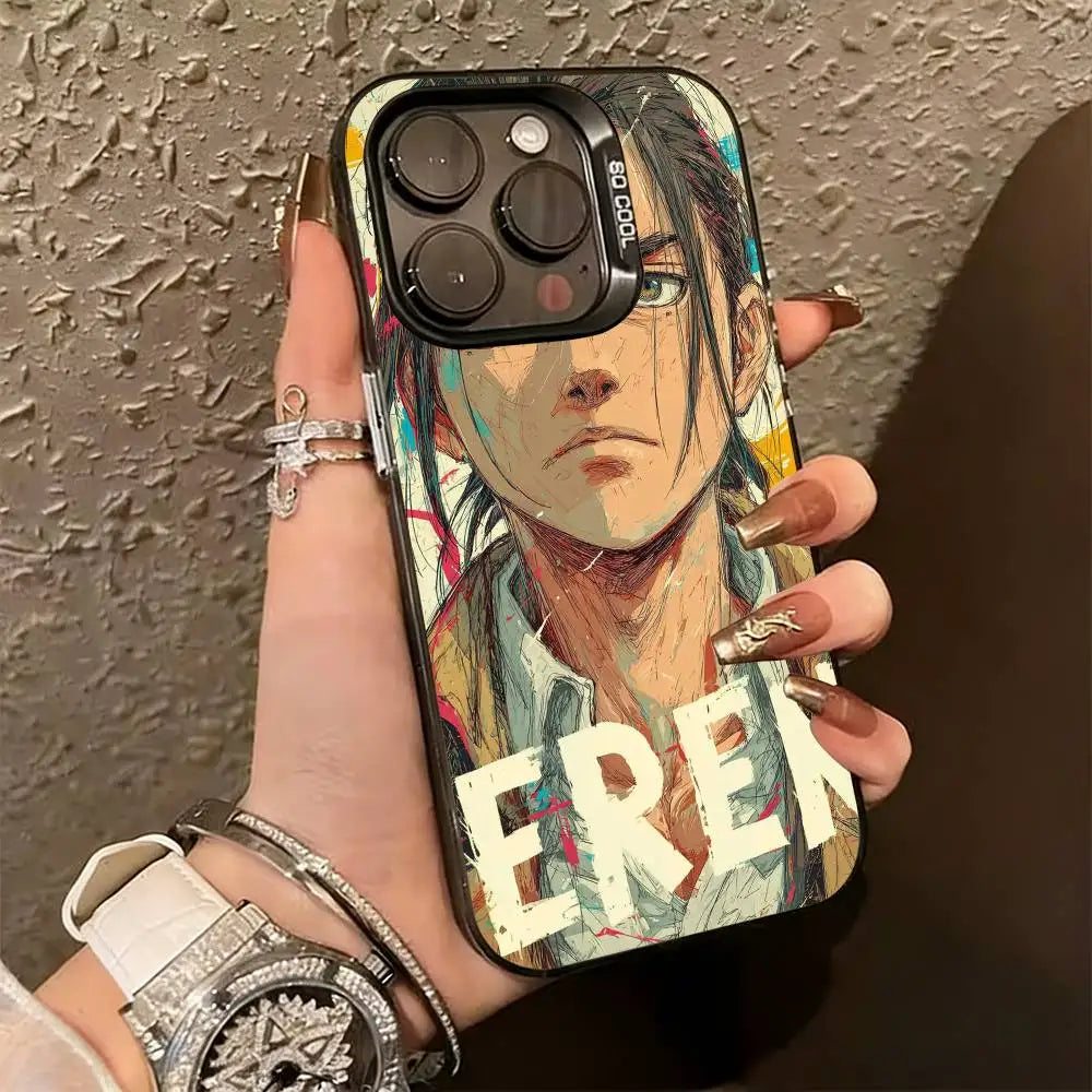 Attack on Titan E-Eren y-Yeager Phone Case For iPhone 17,16,15,14,13,12,11Plus,Pro Max,XS,Colorful Silver Phone case Funda Cover