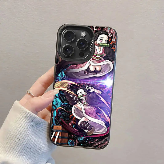 Demon Slayer Nezuko Kamado Cartoon Phone Case For IPhone 17 16 15 14 13 12 11 Pro Max Plus Color Shockproof Back Silver Cover