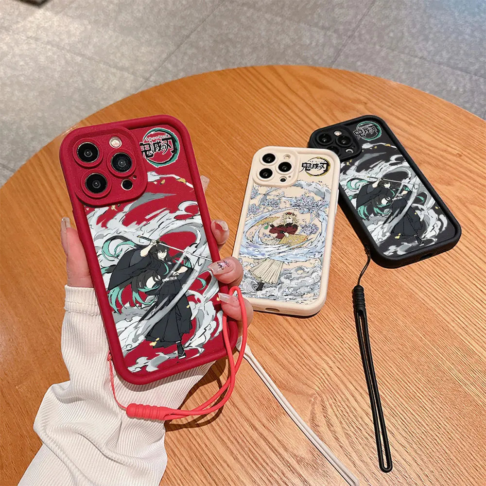 Kamado Nezuko Demons Slayer Phone Case for IPhone 15 14 13 12 11 Pro Max Mini XR XS X 7 8 Plus Soft TPU Cover With Hand Strap
