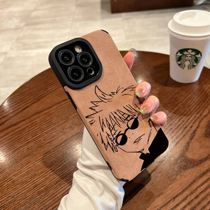 Luxury Gojo Satoru Geto Suguru lovely Suede Leather Silicone Case protection for iPhone 17 16 15 13 12 11 14 Pro Max XS XR Coque