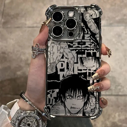 Hot Anime Jujutsu Kaisen Gojo Plating Phone Case For iPhone 16e 15 14 13 12 11 Pro Max X XR XSMax 7 8 6 Plus Anti-Fall Airabag