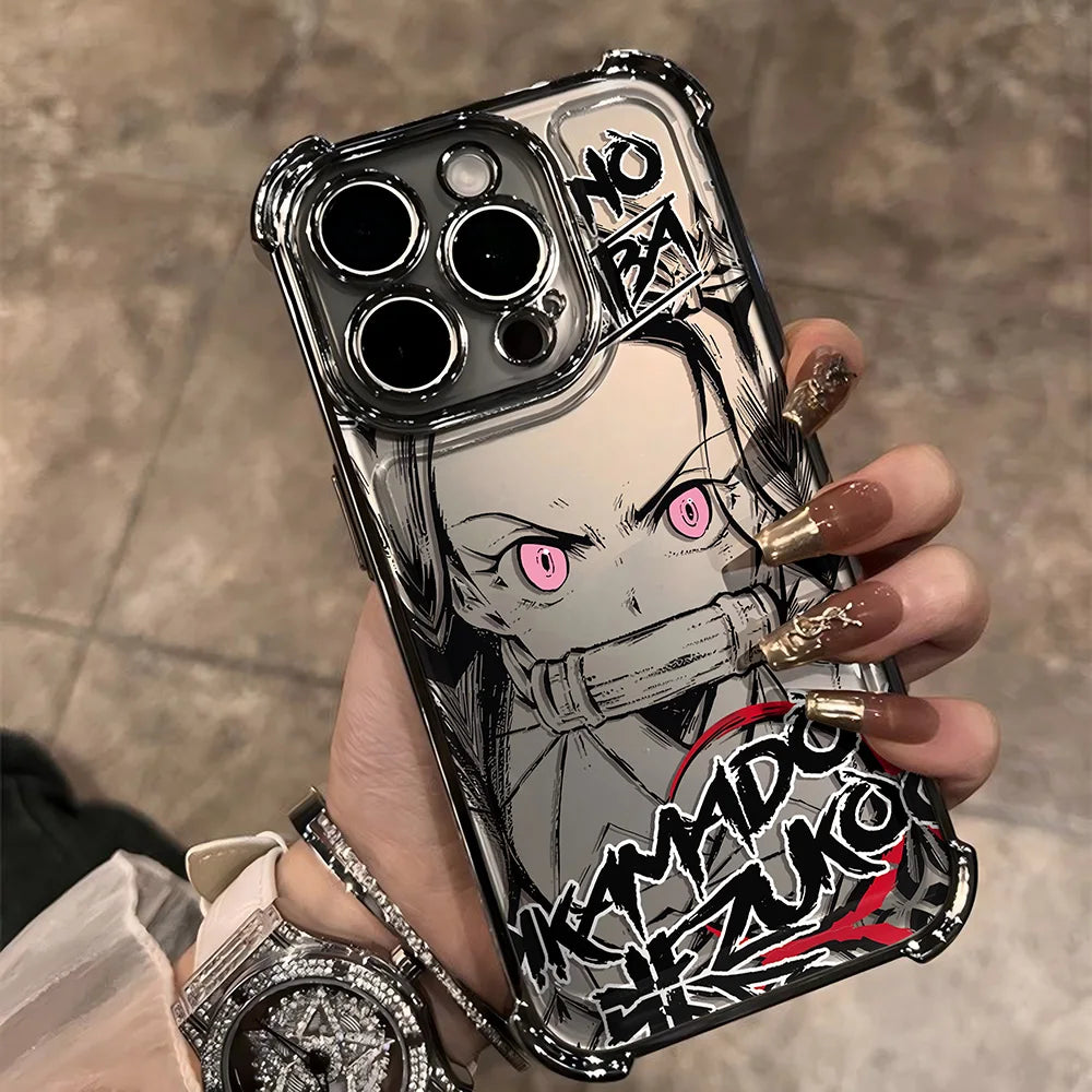 Anime Demons Slayers Plating Phone Case For iPhone 17 16e 16 15 14 13 12 11 Pro Max X XR XSMax 8 Mini Air Plus Anti-Fall Airabag